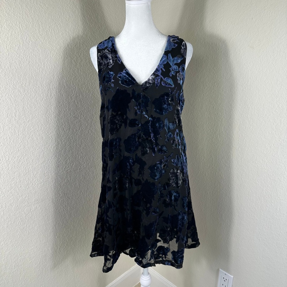 BB Dakota Mini Dress Women Large Blue Black Floral Velvet Burnout Whimsigoth
